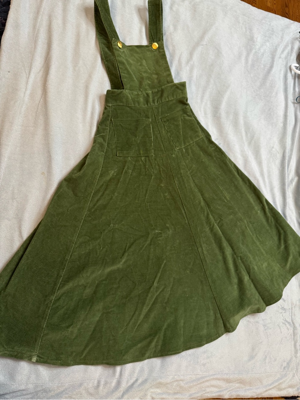 Olive Green Corduroy Pinafore Midi Dress